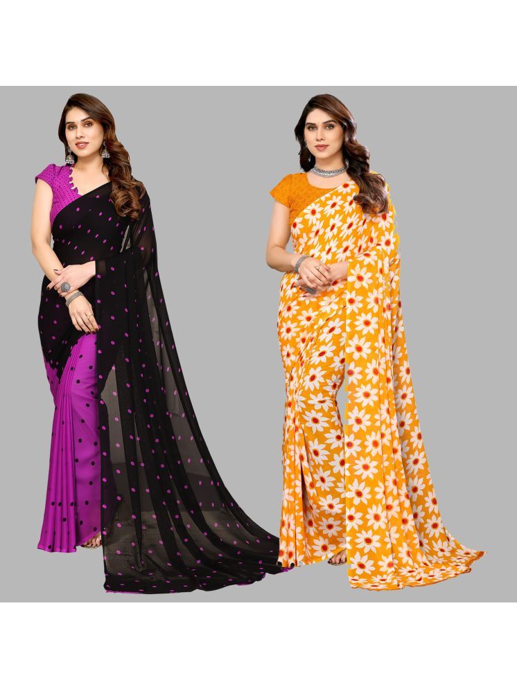     			Kashvi Sarees Georgette Printed Saree With Blouse Piece - Multicolour ( Pack of 2 )