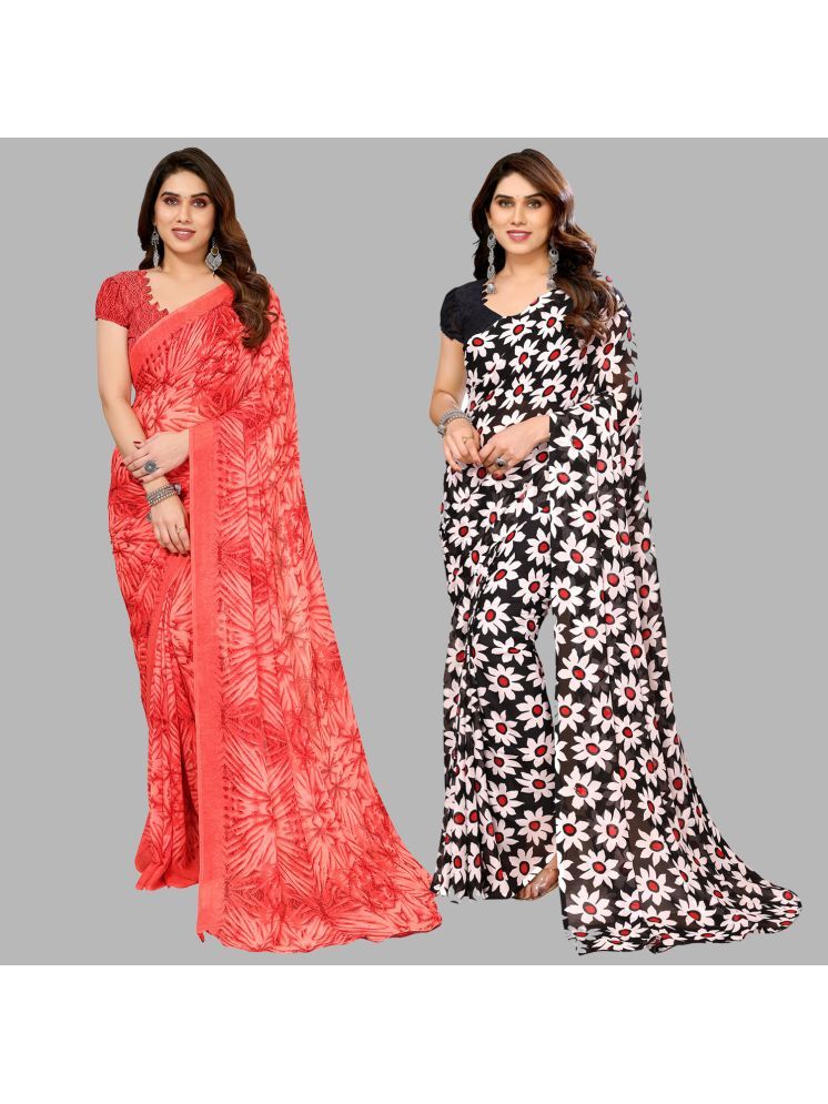     			Kashvi Sarees Georgette Printed Saree With Blouse Piece - Multicolour ( Pack of 2 )