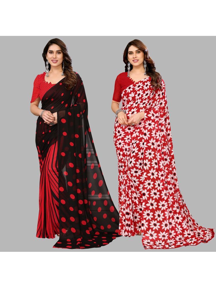     			Kashvi Sarees Georgette Printed Saree With Blouse Piece - Multicolour ( Pack of 2 )