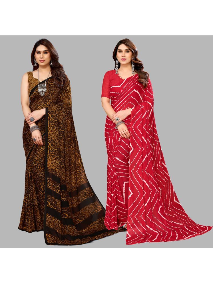     			Kashvi Sarees Georgette Printed Saree With Blouse Piece - Multicolour ( Pack of 2 )