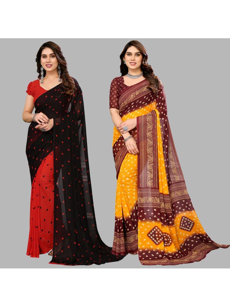     			Kashvi Sarees Georgette Printed Saree With Blouse Piece - Multicolour ( Pack of 2 )