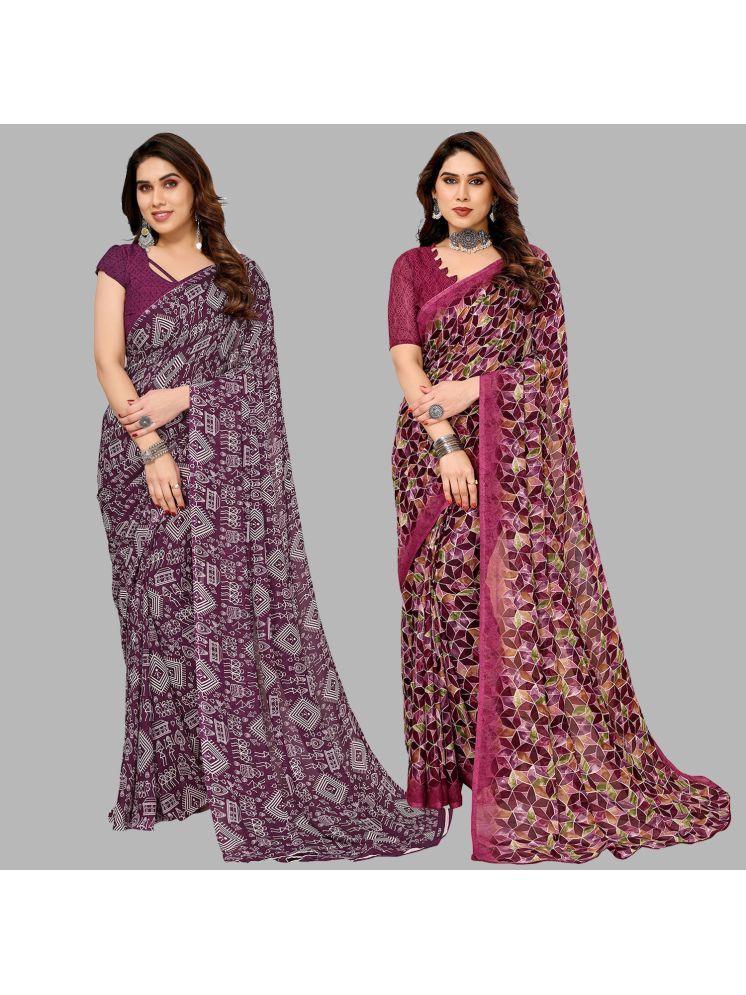     			Kashvi Sarees Georgette Printed Saree With Blouse Piece - Multicolour ( Pack of 2 )