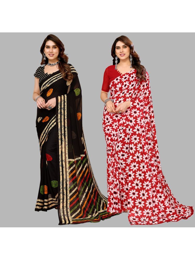     			Kashvi Sarees Georgette Printed Saree With Blouse Piece - Multicolour ( Pack of 2 )