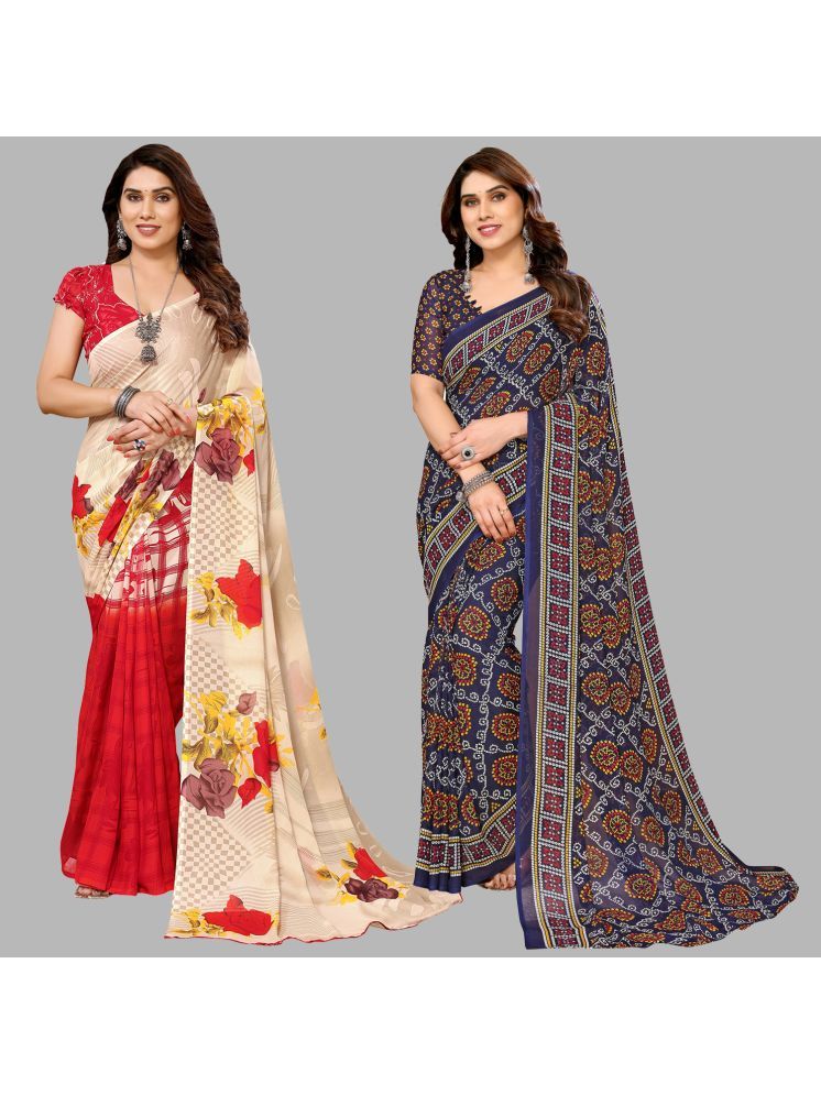     			Kashvi Sarees Georgette Printed Saree With Blouse Piece - Multicolour ( Pack of 2 )