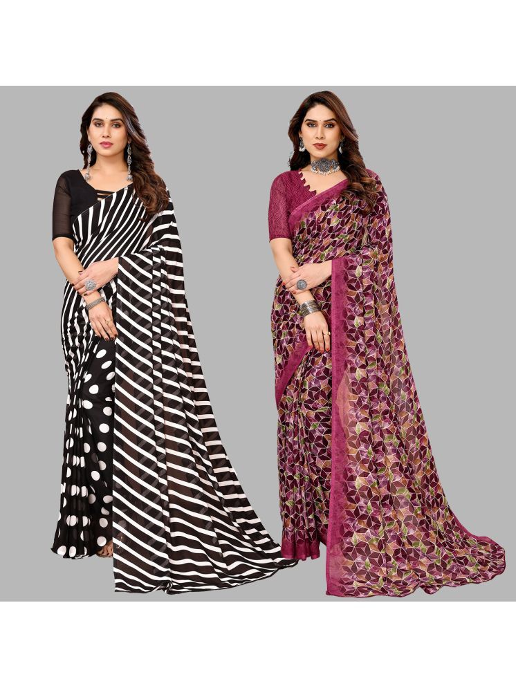     			Kashvi Sarees Georgette Printed Saree With Blouse Piece - Multicolour ( Pack of 2 )