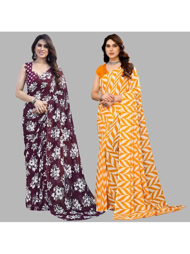     			Kashvi Sarees Georgette Printed Saree With Blouse Piece - Multicolour ( Pack of 2 )