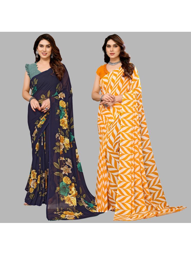     			Kashvi Sarees Georgette Printed Saree With Blouse Piece - Multicolour ( Pack of 2 )