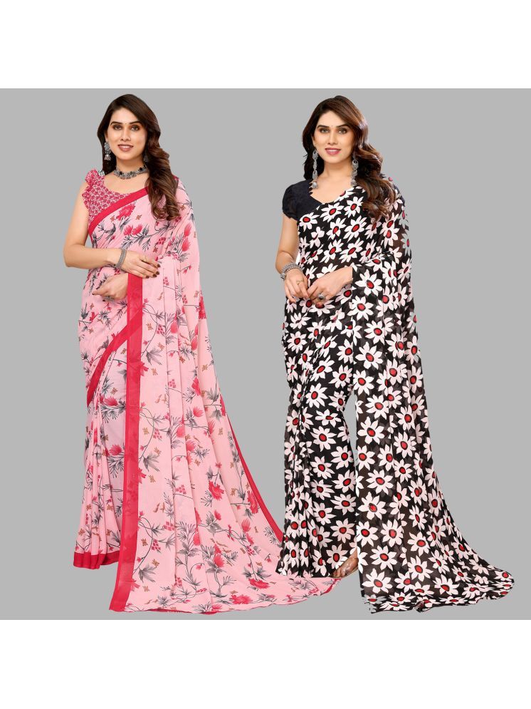     			Kashvi Sarees Georgette Printed Saree With Blouse Piece - Multicolour ( Pack of 2 )