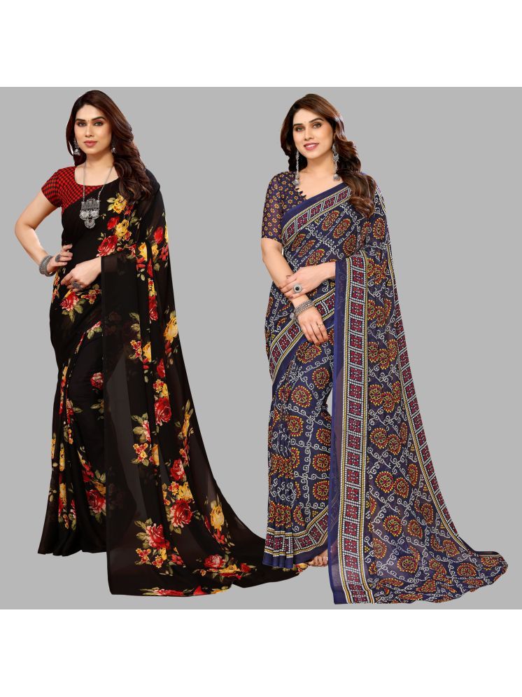     			Kashvi Sarees Georgette Printed Saree With Blouse Piece - Multicolour ( Pack of 2 )