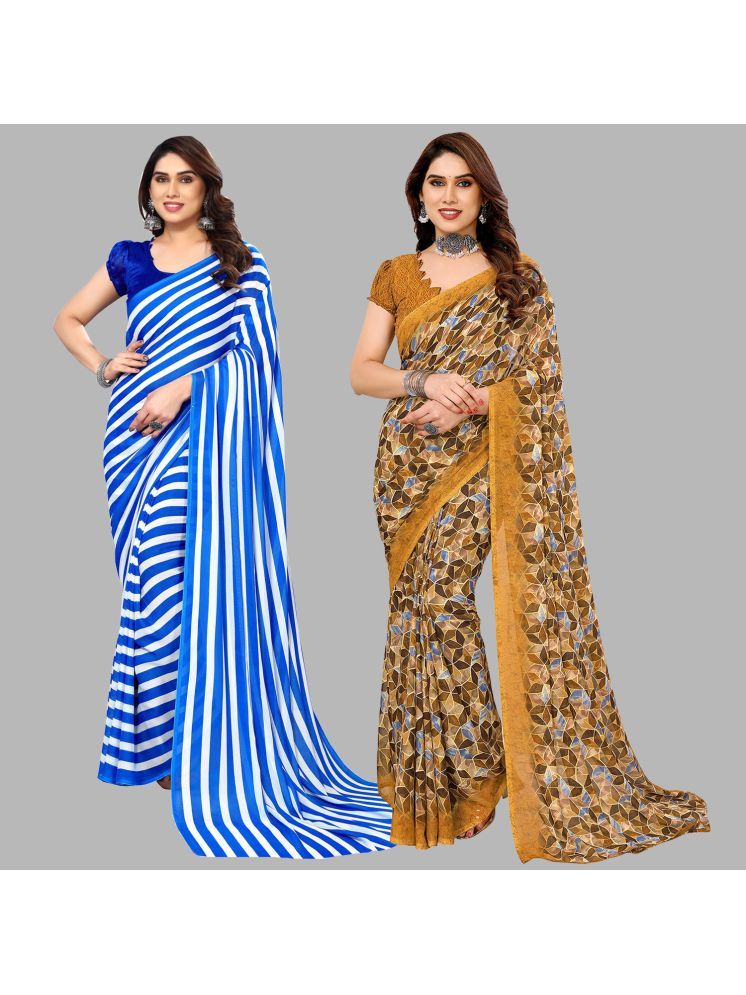     			Kashvi Sarees Georgette Printed Saree With Blouse Piece - Multicolour ( Pack of 2 )