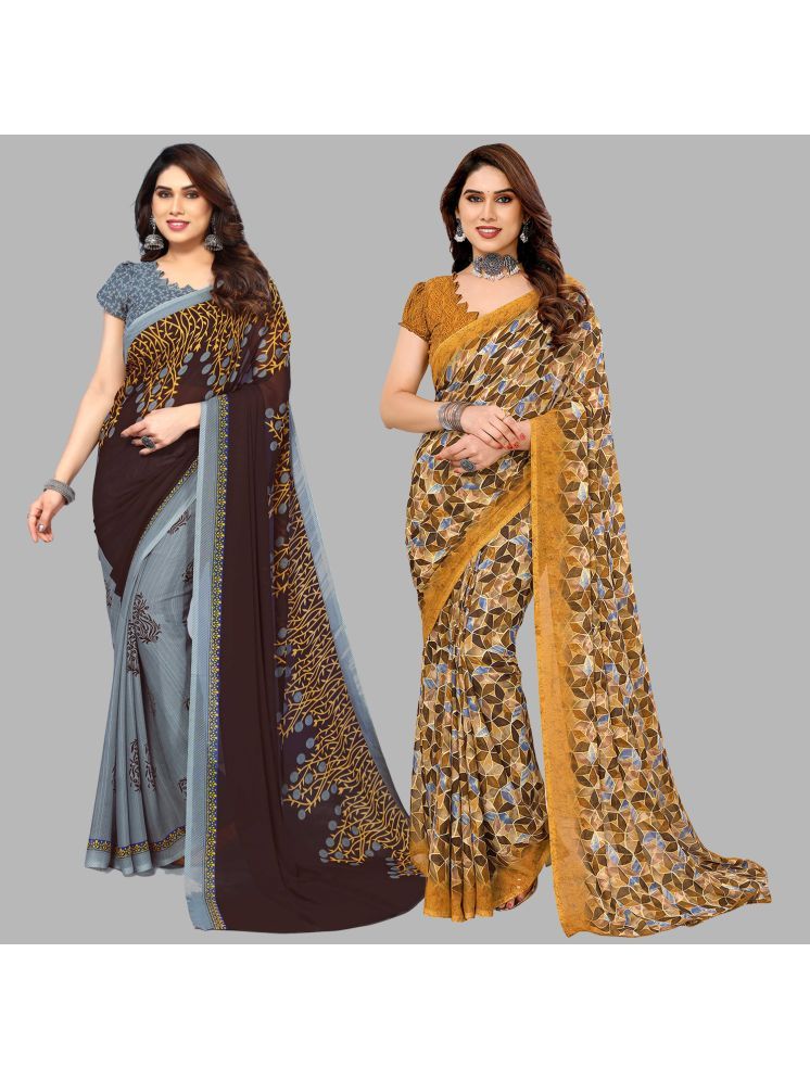     			Kashvi Sarees Georgette Printed Saree With Blouse Piece - Multicolour ( Pack of 2 )