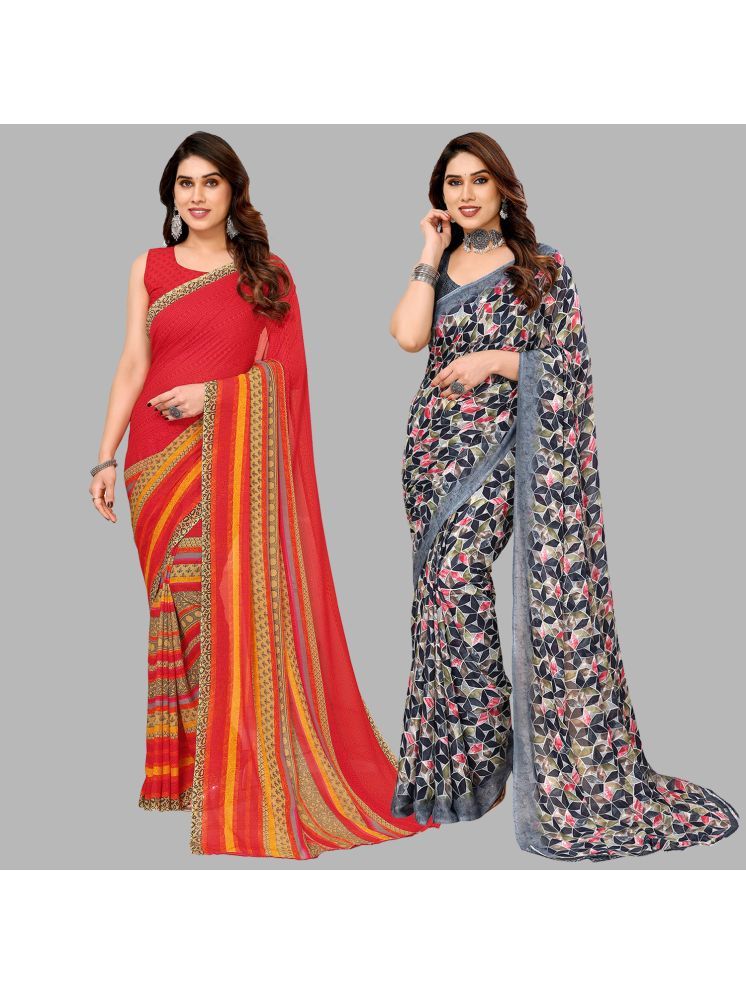     			Kashvi Sarees Georgette Printed Saree With Blouse Piece - Multicolour ( Pack of 2 )