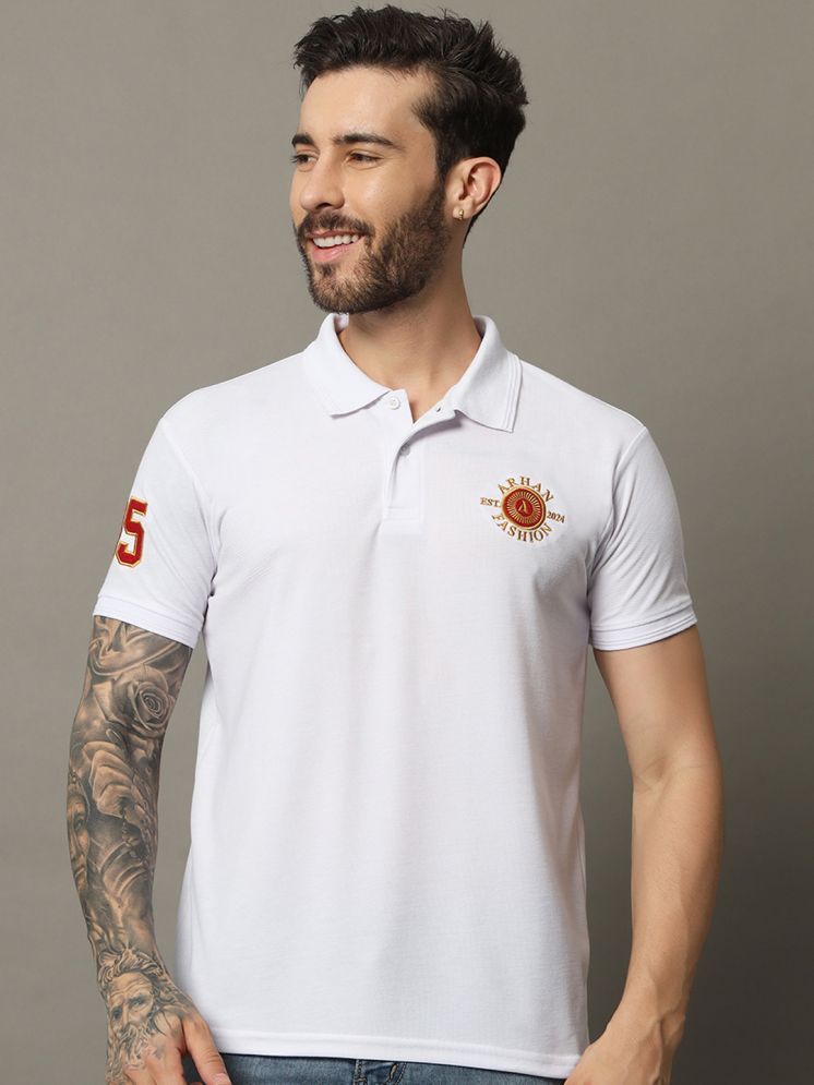     			R.ARHAN PREMIUM Pack of 1 Cotton Blend Regular Fit Embroidered Half Sleeves Men's Polo T Shirt ( White )