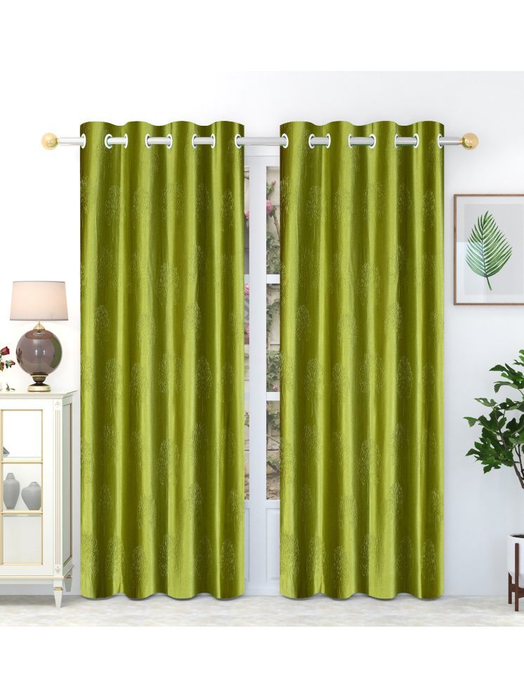     			SWIZIER Abstract Room Darkening Eyelet Curtain 7 ft ( Pack of 2 ) - Green