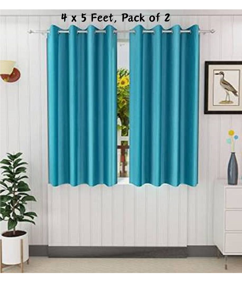     			SWIZIER Solid Semi-Transparent Eyelet Curtain 5 ft ( Pack of 2 ) - Light Blue