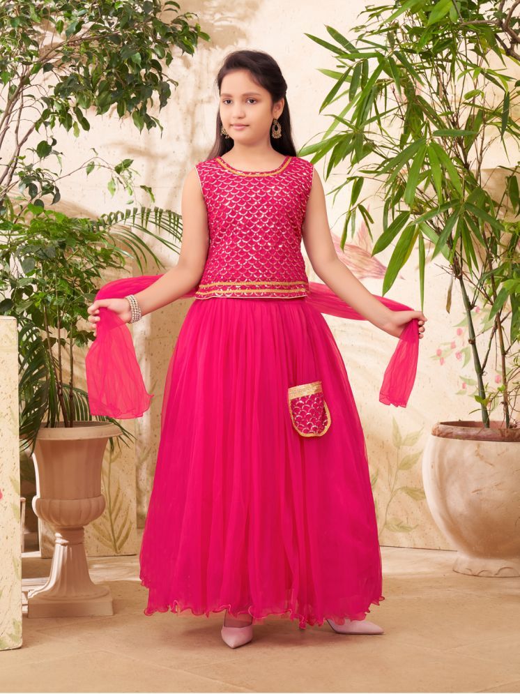     			Aarika Pink Georgette Girls Lehenga Choli Set ( Pack of 1 )