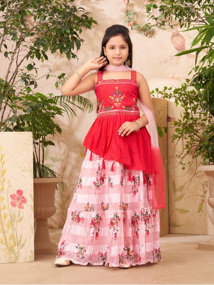     			Aarika Pink Silk Girls Lehenga Choli Set ( Pack of 1 )