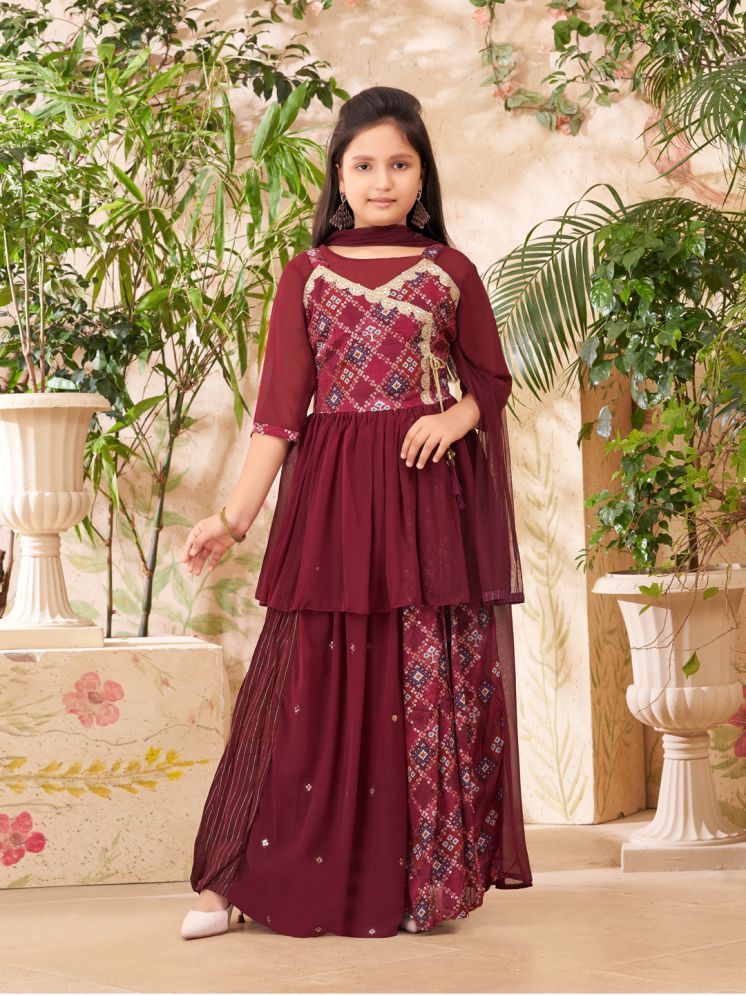     			Aarika Wine Georgette Girls Lehenga & Kurta ( Pack of 1 )