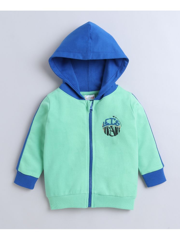     			BUMZEE Green & Blue Boys Full Sleeves Cotton Hooded Zipper Sweatshirt Age - 18-24 Months