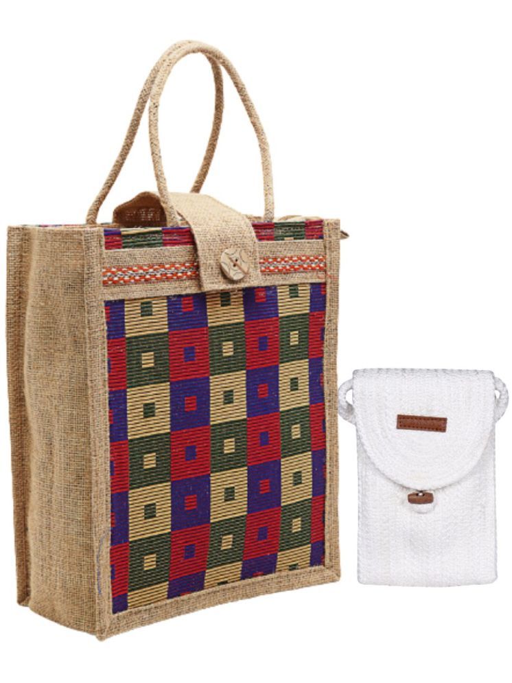     			ENSAC White Jute Handheld Bag