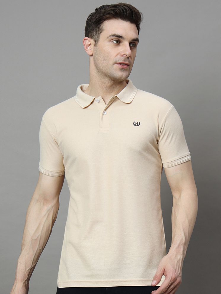     			Hushbucks Pack of 1 Cotton Blend Regular Fit Solid Half Sleeves Men's Polo T Shirt ( Beige )