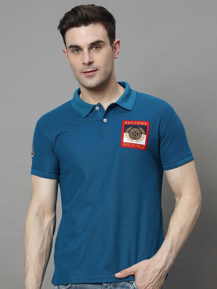     			Hushbucks Cotton Blend Regular Fit Embroidered Half Sleeves Men's Polo T Shirt - Teal Blue ( Pack of 1 )