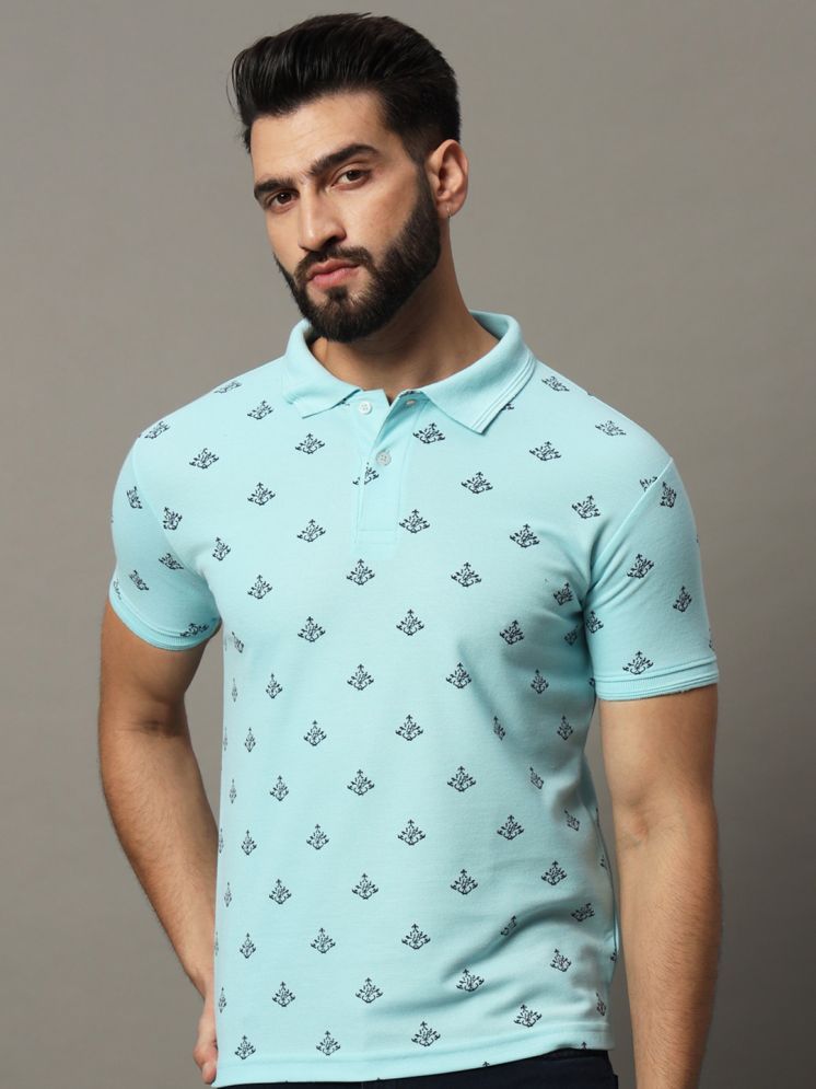     			Hushbucks Cotton Blend Regular Fit Printed Half Sleeves Men's Polo T Shirt - Aqua ( Pack of 1 )