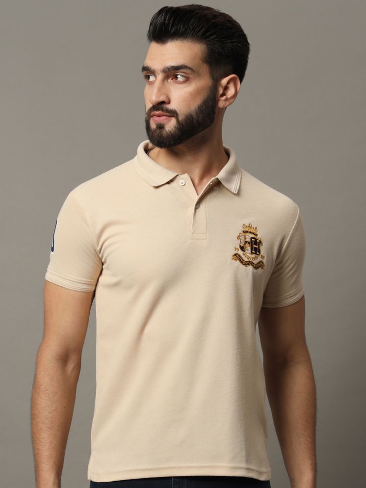     			Hushbucks Cotton Blend Regular Fit Embroidered Half Sleeves Men's Polo T Shirt - Beige ( Pack of 1 )