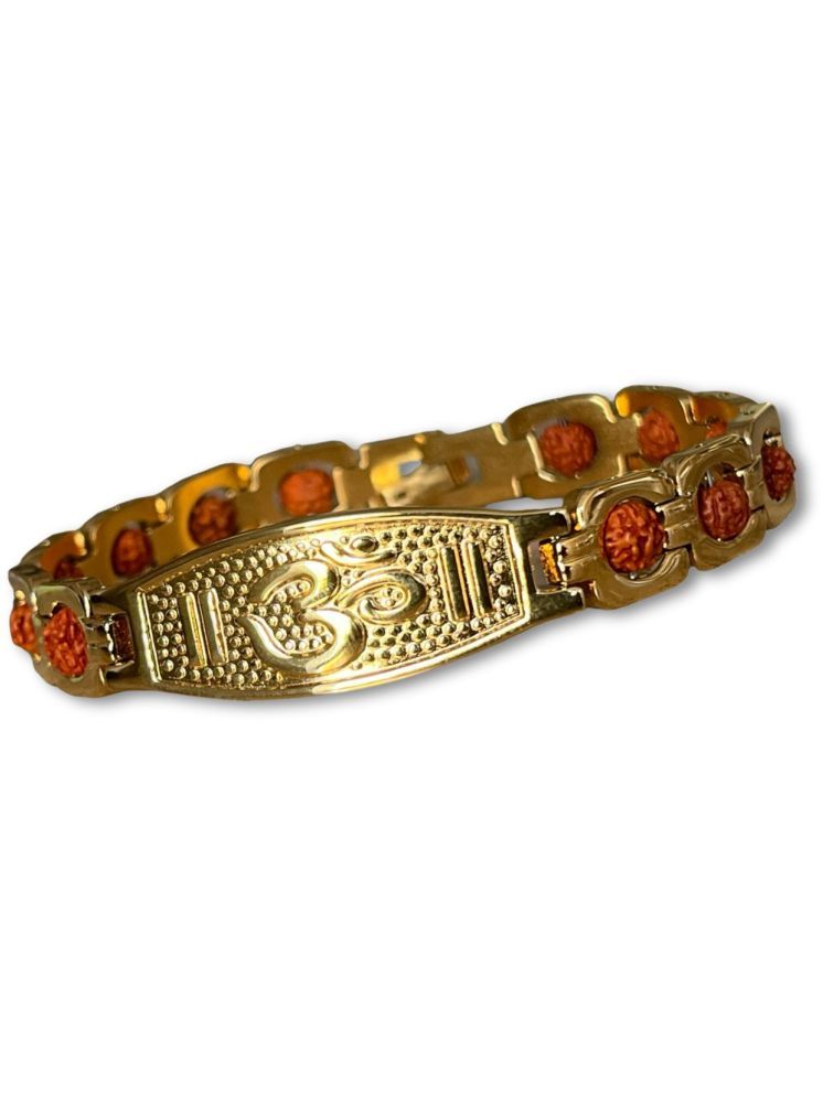     			Japam Gold Plated Om Grid Rudraksha Bracelet | One Size | Length 8 inches