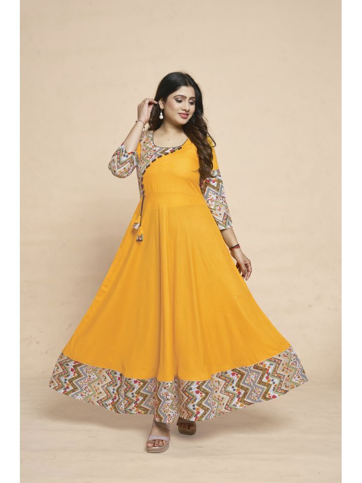     			MEESORRA Rayon Solid Anarkali Women's Kurti - Mustard ( Pack of 1 )