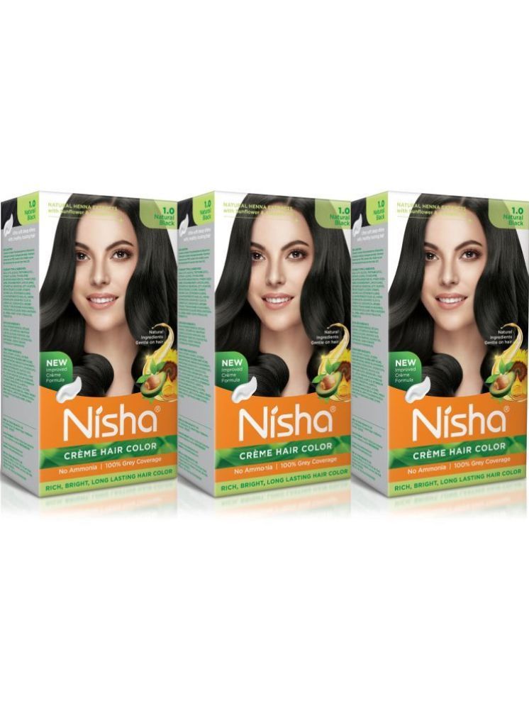     			Nisha Creme Hair Color 1.0 Natural Black 120g Pack of 3, Permanent Hair Colour, No Ammonia, 100% Grey Coverage