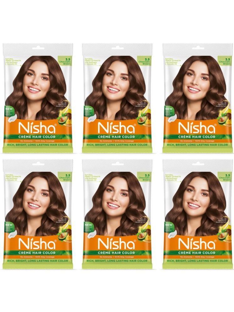     			Nisha Creme Hair Color Chocolate Brown 40g Pack of 6, Permanent Hair Color for Women Men, No Ammonia, 100% Grey Coverage