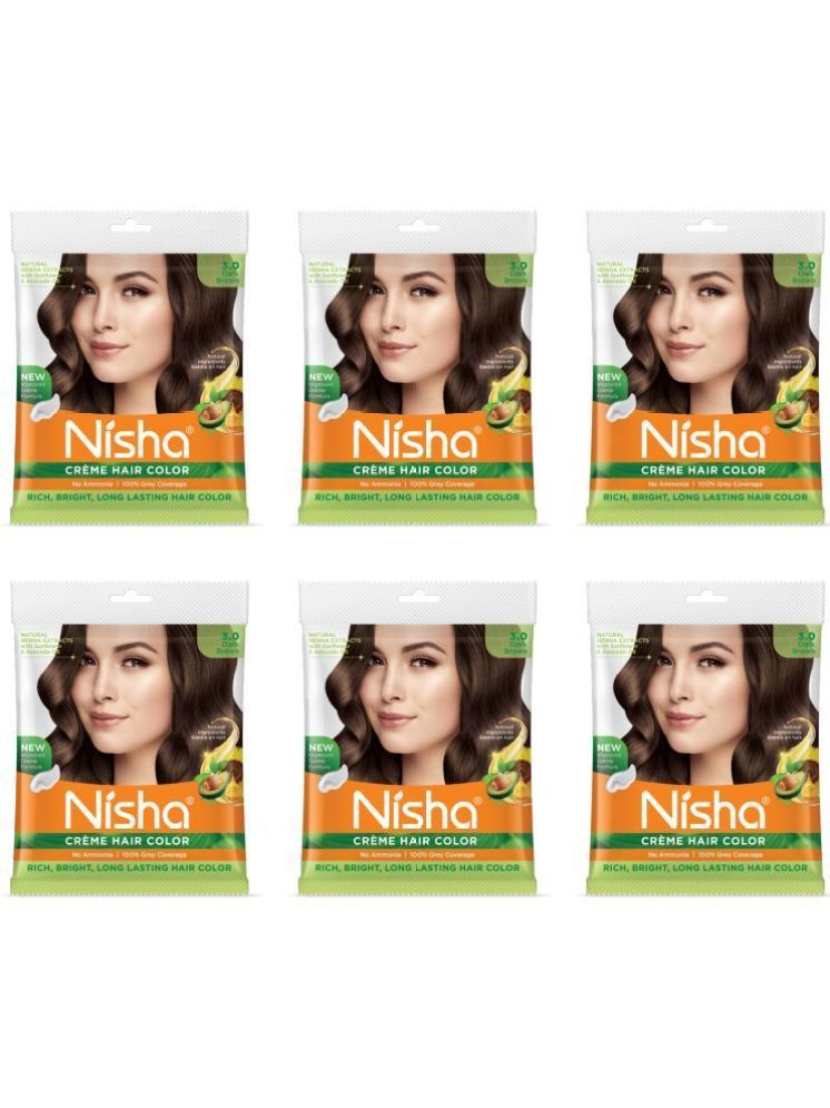     			Nisha Creme Hair Color Dark Brown 40g Pack of 6, Permanent Hair Color for Women Men, No Ammonia, 100% Grey Coverage