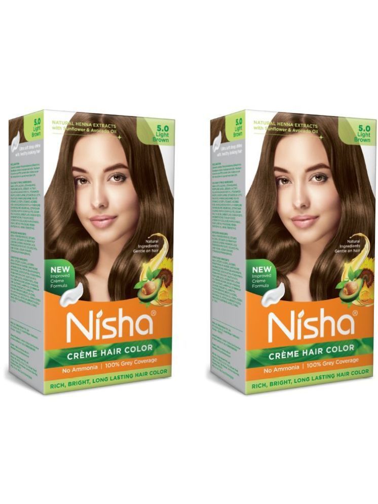     			Nisha Creme Hair Color 5.0 Light Brown 120g Pack of 2, Permanent Hair Colour, No Ammonia, 100% Grey Coverage