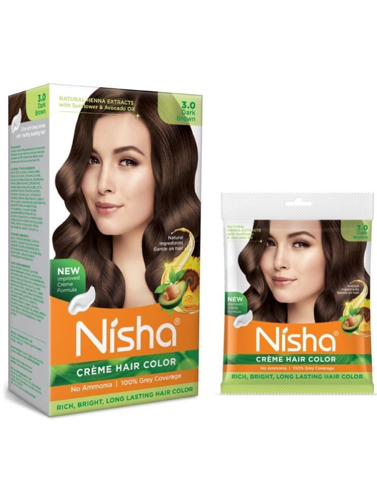     			Nisha Creme Hair Color Combo Pack 3.0 Dark Brown (120g Box & 40g Pouch), Ammonia Free Permanent Hair Colour