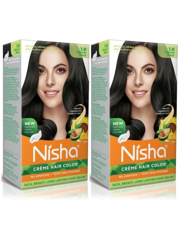     			Nisha Creme Hair Color 1.0 Natural Black 120g Pack of 2, Permanent Hair Colour, No Ammonia, 100% Grey Coverage