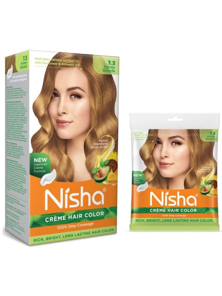     			Nisha Creme Hair Color Combo Pack 7.3 Honey Blonde (120g Box & 40g Pouch), Permanent Hair Colour for Women & Men