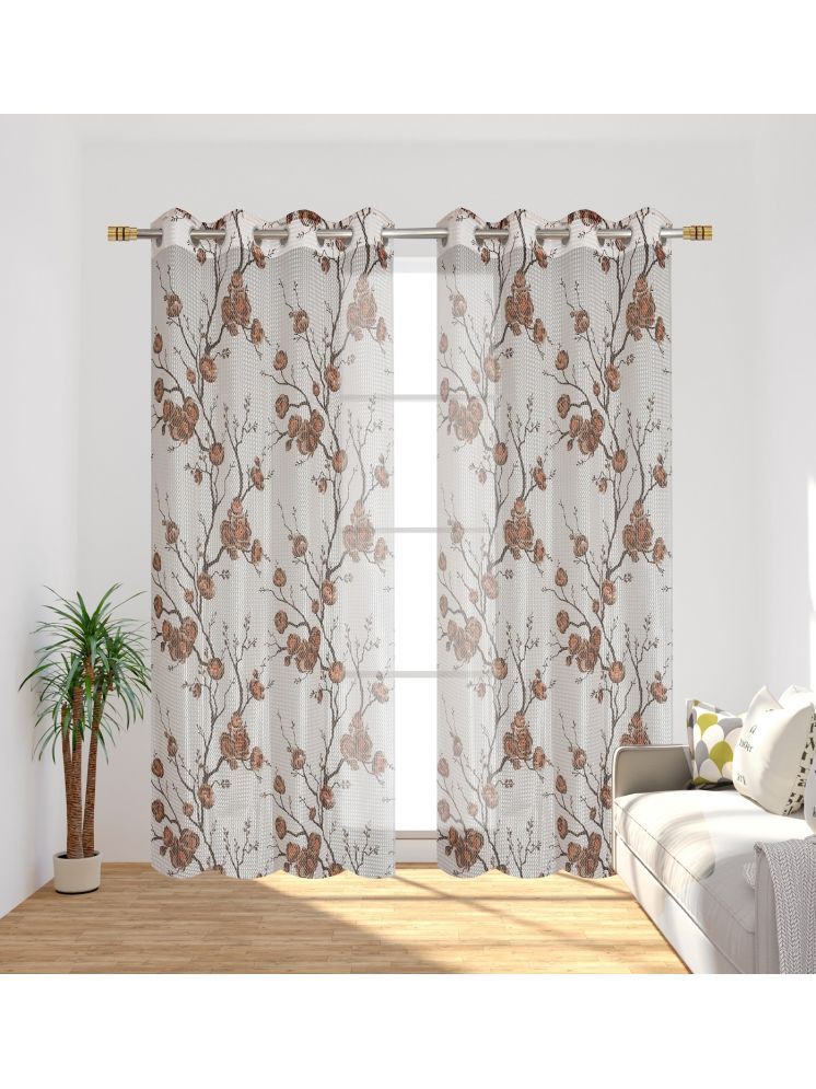     			SWIZIER Floral Semi-Transparent Eyelet Curtain 5 ft ( Pack of 2 ) - Coffee