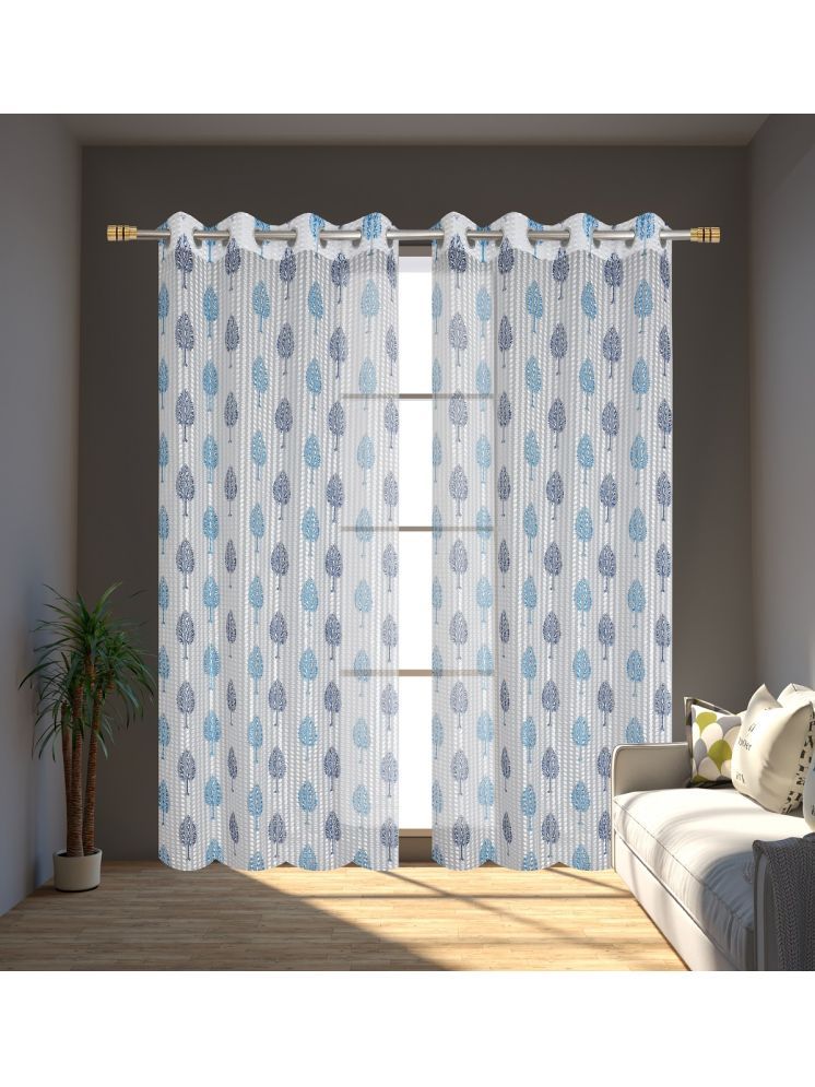     			SWIZIER Nature Semi-Transparent Eyelet Curtain 5 ft ( Pack of 2 ) - Blue