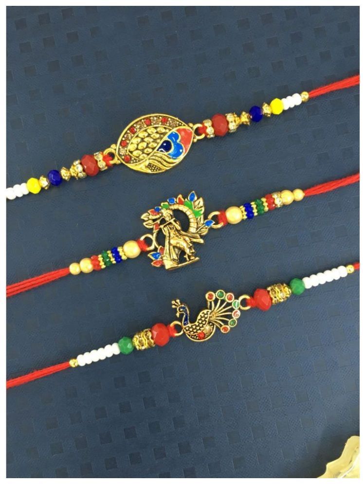     			THRIFTKART Rakhi Set Multicolour 3pc traditional BHAIYA Rakhi set Pack of 3