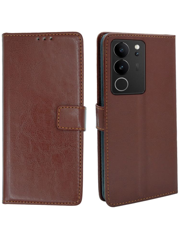     			flip flow Brown Flip Cover Artificial Leather Compatible For Vivo Y91 ( Pack of 1 )