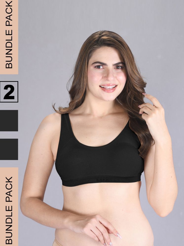     			lux venus Black Cotton Non Padded Women's Sports Bra ( Pack of 2 )