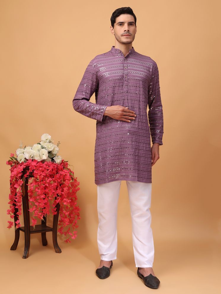     			Hangup Purple Rayon Regular Fit Men's Kurta Pyjama Set ( Pack of 1 )