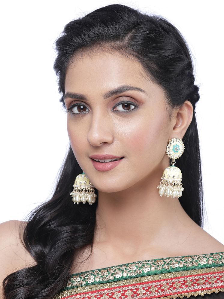     			Zeneme Cream Jhumki Earrings ( Pack of 1 )