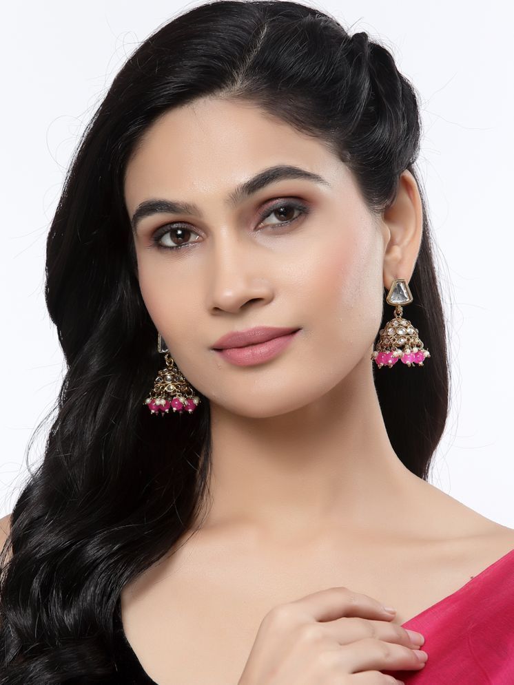     			Zeneme Pink Jhumki Earrings ( Pack of 1 )