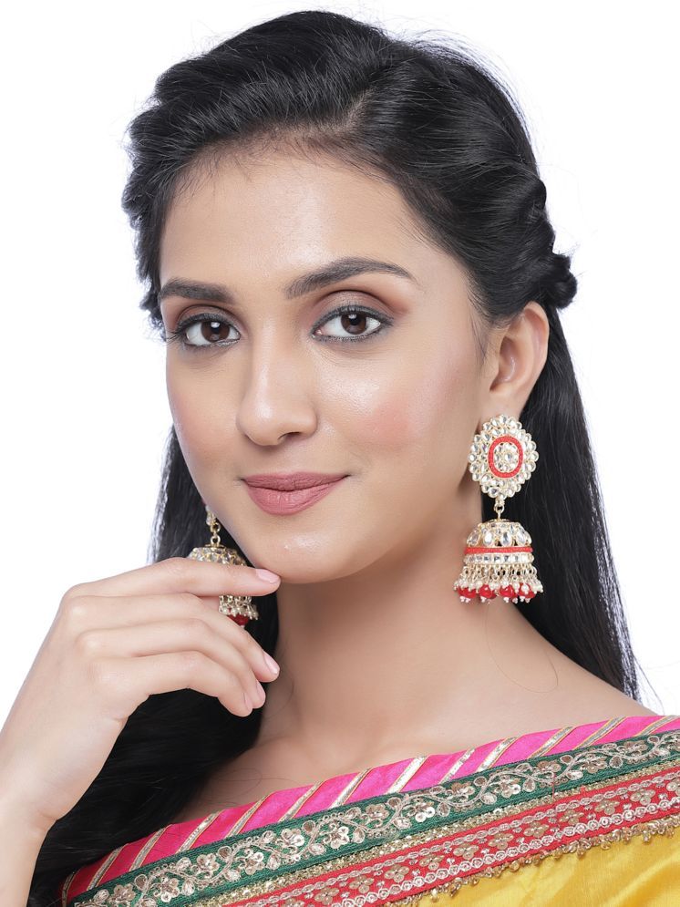     			Zeneme Red Jhumki Earrings ( Pack of 1 )