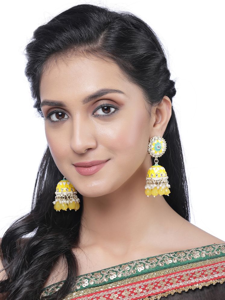     			Zeneme Yellow Jhumki Earrings ( Pack of 1 )