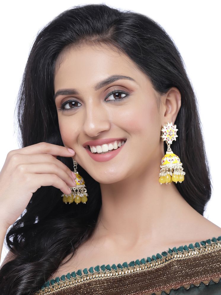     			Zeneme Yellow Jhumki Earrings ( Pack of 1 )