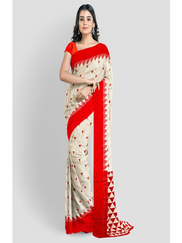     			shopeezy tex fab Art Silk Woven Saree With Blouse Piece - Cream,Red ( Pack of 1 )