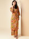 Vbuyz Cotton Printed Kurti With Palazzo Women's Stitched Salwar Suit - Mustard ( Pack of 1 )